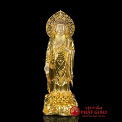 Tượng Phật A Di Đà Đứng Đài Sen, Chất Liệu Đồng Mạ Vàng 998, Cao 88cm (Tổng Cao 96cm) 4 tuong phat a di da dung dai sen chat lieu dong ma vang 998 cao 88cm tong cao 96cm vat pham phat giao la boi 2