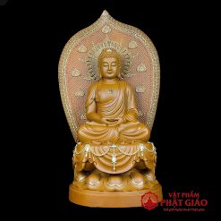 Tượng Phật A Di Đà Ngồi Cao 48cm (Tổng Lá Đề 65cm), Chất Liệu Gỗ Long Não 5 tuong phat a di da ngoi cao 48cm tong la de 65cm chat lieu go long nao vat pham phat giao la boi 2