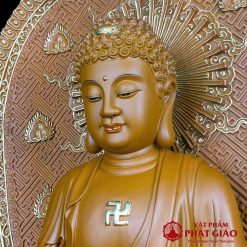 Tượng Phật A Di Đà Ngồi Cao 48cm (Tổng Lá Đề 65cm), Chất Liệu Gỗ Long Não 4 tuong phat a di da ngoi cao 48cm tong la de 65cm chat lieu go long nao vat pham phat giao la boi 3