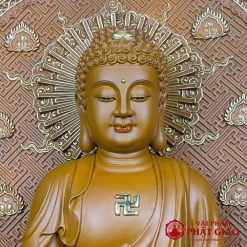 Tượng Phật A Di Đà Ngồi Cao 48cm (Tổng Lá Đề 65cm), Chất Liệu Gỗ Long Não 3 tuong phat a di da ngoi cao 48cm tong la de 65cm chat lieu go long nao vat pham phat giao la boi 4