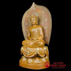 Tượng Phật A Di Đà Ngồi Cao 48cm (Tổng Lá Đề 65cm), Chất Liệu Gỗ Long Não 2 tuong phat a di da ngoi cao 48cm tong la de 65cm chat lieu go long nao vat pham phat giao la boi 5