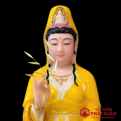 Tượng Phật Bà Quan Âm Ngồi Chất Liệu Bột Đá Màu Vàng Hổ Phách 4 tuong phat ba quan am ngoi chat lieu bot da mau vang ho phach cao 48cm vat pham phat giao la boi 5