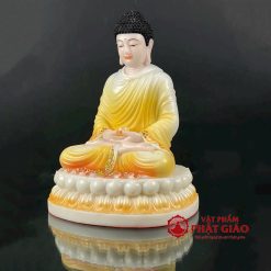Tượng Phật Bổn Sư Thích Ca Ngồi Tĩnh Tâm Bằng Bột Đá Sơn Vàng Cam Viền Hoa, Cao 30cm, 40cm, 48cm 3 tuong phat bon su thich ca ngoi tinh tam bang bot da son vang cam vien hoa cao 30cm 40cm 48cm vat pham phat giao la boi 6