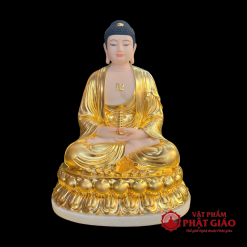 Tượng Phật Dược Sư Cầm Tháp, Bột Đá Dát Vàng, Cao 40cm, 48cm 3 tuong phat duoc su cam thap bot da dat vang cao 40cm 48cm vat pham phat giao la boi 2