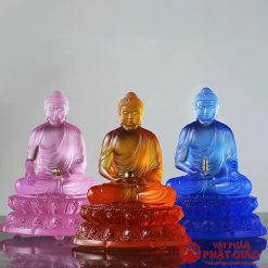 tuong phat duoc su luu ly mau xanh hong vang cao 11 5 cm vat pham phat giao la boi 2