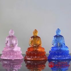 tuong phat duoc su luu ly mau xanh hong vang cao 11 5 cm vat pham phat giao la boi 6