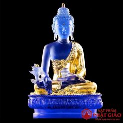 tuong phat duoc su ngoi bang luu ly mau xanh dat vang cao 12cm 20cm 24cm 30cm vat pham phat giao la boi 2