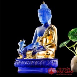 tuong phat duoc su ngoi bang luu ly mau xanh dat vang cao 12cm 20cm 24cm 30cm vat pham phat giao la boi 5