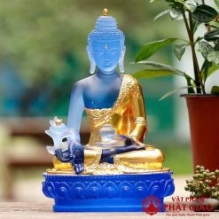 tuong phat duoc su ngoi bang luu ly mau xanh dat vang cao 12cm 20cm 24cm 30cm vat pham phat giao la boi 6