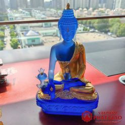 tuong phat duoc su ngoi bang luu ly mau xanh dat vang cao 12cm 20cm 24cm 30cm vat pham phat giao la boi 8
