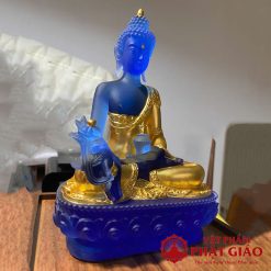 tuong phat duoc su ngoi bang luu ly mau xanh dat vang cao 12cm 20cm 24cm 30cm vat pham phat giao la boi 9