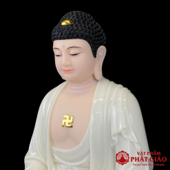 tuong phat duoc su ngoi dai sen chat lieu bot da trang cao 40cm 48cm vat pham phat giao la boi 1