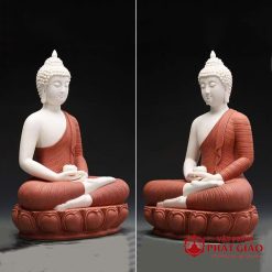Tượng Phật Thích Ca Mâu Ni Ngồi Tĩnh Tâm Bằng Sứ Nâu Đỏ, Ngồi Hoa Sen, Cao 36cm 2 tuong phat thich ca mau ni kieu thai bang su nau do cao 36cm vat pham phat giao la boi 3