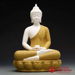 tuong phat thich ca mau ni kieu thai ngoi dai sen tinh tam bang su vang cao 36cm vat pham phat giao la boi 1