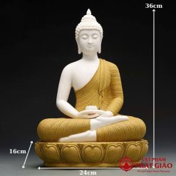 tuong phat thich ca mau ni kieu thai ngoi dai sen tinh tam bang su vang cao 36cm vat pham phat giao la boi 5