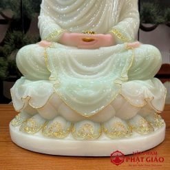 tuong phat thich ca ngoi dai sen bot da trang xanh vien vang noi cao 30cm 40cm 48cm vat pham phat giao la boi 1