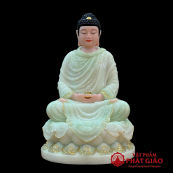 tuong phat thich ca ngoi dai sen bot da trang xanh vien vang noi cao 30cm 40cm 48cm vat pham phat giao la boi 1