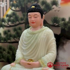 tuong phat thich ca ngoi dai sen bot da trang xanh vien vang noi cao 30cm 40cm 48cm vat pham phat giao la boi 2