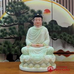 tuong phat thich ca ngoi dai sen bot da trang xanh vien vang noi cao 30cm 40cm 48cm vat pham phat giao la boi 4