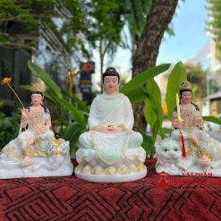 tuong phat thich ca ngoi dai sen bot da trang xanh vien vang noi cao 30cm 40cm 48cm vat pham phat giao la boi 5