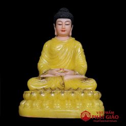 Tượng Phật Thích Ca Ngồi Đế Sen Bằng Bột Đá Thạch Anh Viền Vàng, Cao 30cm 4 tuong phat thich ca ngoi de sen bang bot da thach anh vien vang cao 30cm vat pham phat giao la boi 1