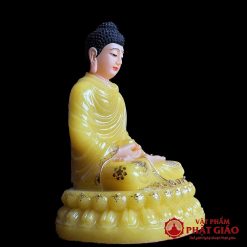 Tượng Phật Thích Ca Ngồi Đế Sen Bằng Bột Đá Thạch Anh Viền Vàng, Cao 30cm 3 tuong phat thich ca ngoi de sen bang bot da thach anh vien vang cao 30cm vat pham phat giao la boi 2