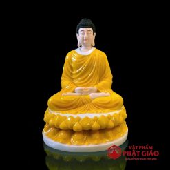 Tượng Phật Thích Ca Ngồi Tĩnh Tâm Màu Vàng Hổ Phách Bằng Bột Đá, Cao 48cm 5 tuong phat thich ca ngoi tinh tam mau vang ho phach bang bot da cao 48cm vat pham phat giao la boi 3