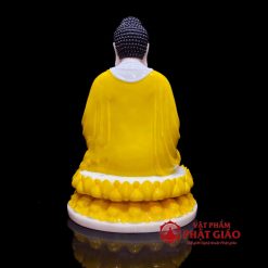 Tượng Phật Thích Ca Ngồi Tĩnh Tâm Màu Vàng Hổ Phách Bằng Bột Đá, Cao 48cm 4 tuong phat thich ca ngoi tinh tam mau vang ho phach bang bot da cao 48cm vat pham phat giao la boi 4