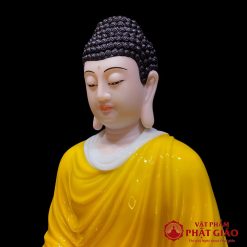 Tượng Phật Thích Ca Ngồi Tĩnh Tâm Màu Vàng Hổ Phách Bằng Bột Đá, Cao 48cm 3 tuong phat thich ca ngoi tinh tam mau vang ho phach bang bot da cao 48cm vat pham phat giao la boi 5
