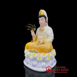 Tượng Quan Âm Bồ Tát Bằng Bột Đá Sơn Vàng, Cao 30cm 3 tuong quan am bo tat y vang cam de sen tim bang bot da cao 30cm 40cm 48cm 2