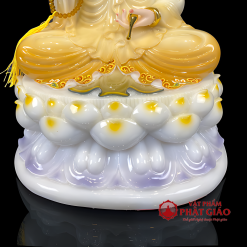 Tượng Quan Âm Bồ Tát Bằng Bột Đá Sơn Vàng, Cao 30cm 1 tuong quan am bo tat y vang cam de sen tim bang bot da cao 30cm 40cm 48cm 4