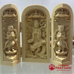 Tượng Quan Âm Đồng Tử, Chất Liệu Gỗ Hoàng Dương, Cao 10cm 3 tuong quan am dong tu go hoang duong cao 10cm vat pham phat giao la boi 4