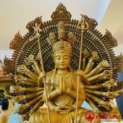 Tượng Quan Âm Thiên Thủ Thiên Nhãn Gỗ Long Não, Cao 55cm (Tổng 62cm) 1 tuong quan am thien thu thien nhan go long nao cao 55cm vat pham phat giao la boi 4