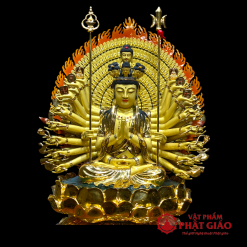 Tượng Thiên Thủ Thiên Nhãn (Nghìn Tay Nghìn Mắt) Ngồi, Đồng Mạ Vàng, 89x70x70 (Cao Tổng 106cm) 3 tuong quan am thien thu thien nhan ngoi bang dong ma vang dai loan cao 106cm vat pham phat giao la boi 4