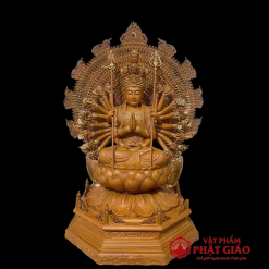 Tượng Quan Âm Thiên Thủ Thiên Nhãn Ngồi Đế Bát Giác Bằng Gỗ Long Não, Cao 75cm (Tổng Hào Quang 88cm) 2 tuong quan am thien thu thien nhan ngoi de bat giac go long nao cao 75cm vat pham phat giao la boi 2