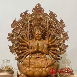 Tượng Quan Âm Thiên Thủ Thiên Nhãn Ngồi Đế Bát Giác Bằng Gỗ Long Não, Cao 75cm (Tổng Hào Quang 88cm) 1 tuong quan am thien thu thien nhan ngoi de bat giac go long nao cao 75cm vat pham phat giao la boi 3