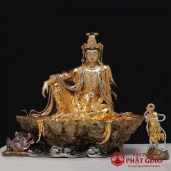 Tượng Quan Âm Tự Tại Bằng Đồng Dát Vàng, Cao 48cm 4 tuong quan am tu tai bang dong dat vang cao 48cm vat pham phat giao la boi 2