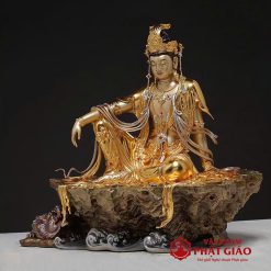Tượng Quan Âm Tự Tại Bằng Đồng Dát Vàng, Cao 48cm 3 tuong quan am tu tai bang dong dat vang cao 48cm vat pham phat giao la boi 3