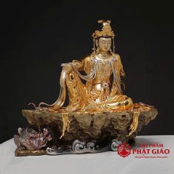 Tượng Quan Âm Tự Tại Bằng Đồng Dát Vàng, Cao 48cm 2 tuong quan am tu tai bang dong dat vang cao 48cm vat pham phat giao la boi 4