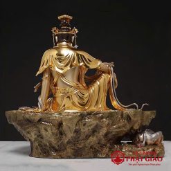 Tượng Quan Âm Tự Tại Bằng Đồng Dát Vàng, Cao 48cm 1 tuong quan am tu tai bang dong dat vang cao 48cm vat pham phat giao la boi 5