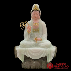 Tượng Quan Thế Âm Ngồi Tự Tại Bằng Bột Đá Màu Cẩm Thạch, Cao 48cm, 70cm 5 tuong quan the am ngoi tu tai bang bot da mau cam thach cao 48cm 70cm vat pham phat giao la boi 2