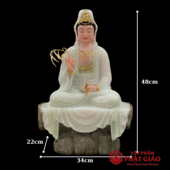 Tượng Quan Thế Âm Ngồi Tự Tại Bằng Bột Đá Màu Cẩm Thạch, Cao 48cm, 70cm 2 tuong quan the am ngoi tu tai bang bot da mau cam thach cao 48cm 70cm vat pham phat giao la boi 5