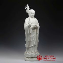 Tượng Tôn Giả Mục Kiền Liên Đứng Bằng Sứ Trắng, Cao 66cm 3 tuong ton gia muc kien lien dung bang su trang cao 66cm vat pham phat giao la boi 5
