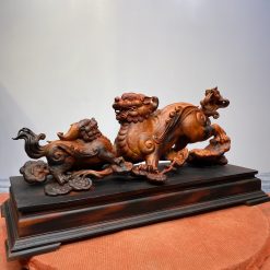 Tượng tỳ hưu bằng gỗ - song tỳ hưu mẫu tử