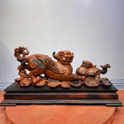 Tượng tỳ hưu bằng gỗ - song tỳ hưu mẫu tử