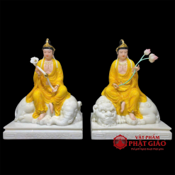 Tượng Văn Thù, Phổ Hiền Bồ Tát Màu Vàng Hổ Phách, Cao 40cm 10 tuong van thu pho hien bo tat mau vang ho phach cao 40cm vat pham phat giao la boi 2