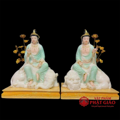 Tượng Văn Thù, Phồ Hiền Bồ Tát Ngồi, Chất Liệu Bột Đá Màu Xanh Ngọc, Cao 40cm 3 tuong van thu pho hien bo tat ngoi bot da xanh ngoc cao 40cm vat pham phat giao la boi 2