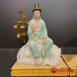 Tượng Văn Thù, Phồ Hiền Bồ Tát Ngồi, Chất Liệu Bột Đá Màu Xanh Ngọc, Cao 40cm 2 tuong van thu pho hien bo tat ngoi bot da xanh ngoc cao 40cm vat pham phat giao la boi 3