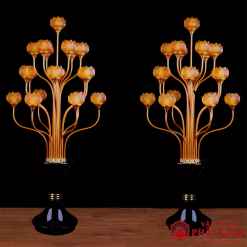Đôi Đèn Thờ Hoa Sen Thủy Lưu Ly 19 Bông Vàng, Thân Hợp Kim, Cao 160cm 2 0 9