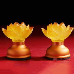 Đôi Đèn Hoa Sen Thủy Lưu Ly 1 Bông Nở Cổ Ngắn Cao 9cm 1 1 103